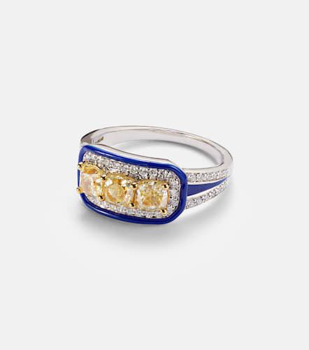 Anillo Trio Cushion de oro blanco de 18 ct con diamantes - Kamyen - Modalova