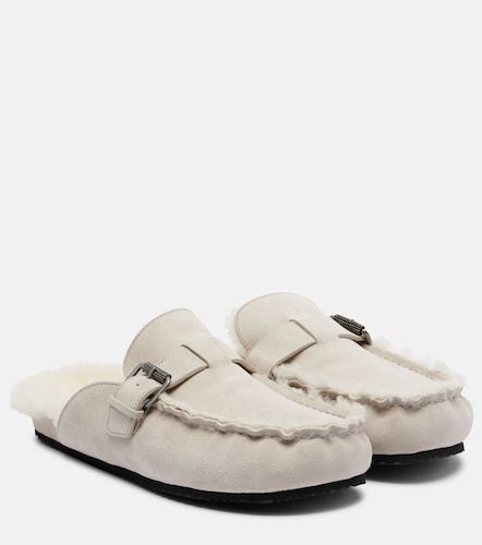 Monili shearling-lined suede mules - Brunello Cucinelli - Modalova