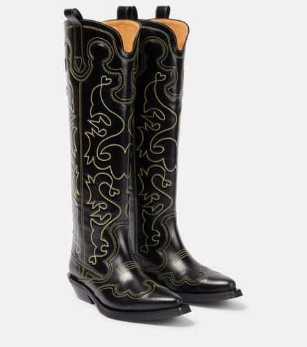 Embroidered leather cowboy boots - Ganni - Modalova