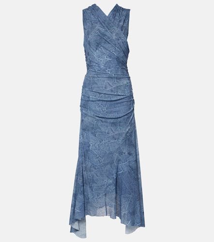 Printed ruched mesh maxi dress - Ganni - Modalova