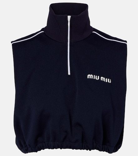 Top cropped in jersey con logo - Miu Miu - Modalova