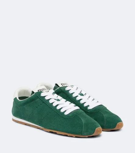 Plume leather-trimmed suede sneakers - Miu Miu - Modalova