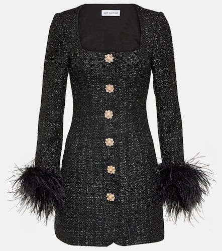 Feather-trimmed bouclÃ© minidress - Self-Portrait - Modalova