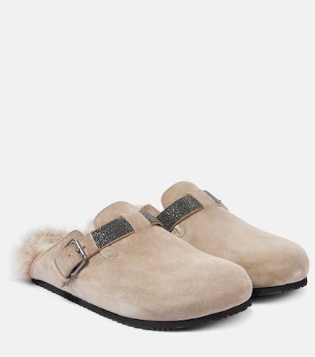 Monili shearling-lined suede mules - Brunello Cucinelli - Modalova