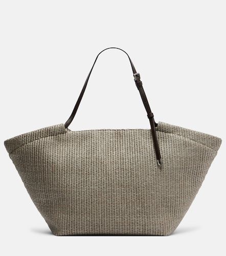 Leather-trimmed raffia tote bag - Brunello Cucinelli - Modalova