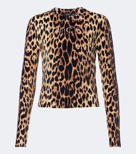 Logo leopard-print cotton jersey T-shirt - Gucci - Modalova