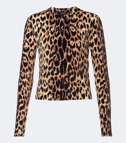 Logo leopard-print cotton jersey T-shirt - Gucci - Modalova