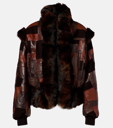 Shearling-trimmed leather bomber jacket - Chloe - Modalova
