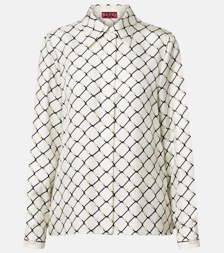 Camicia Horsebit in twill di seta - Gucci - Modalova