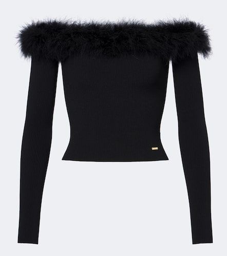 Off-Shoulder-Top aus Rippstrick mit Federn - Gucci - Modalova