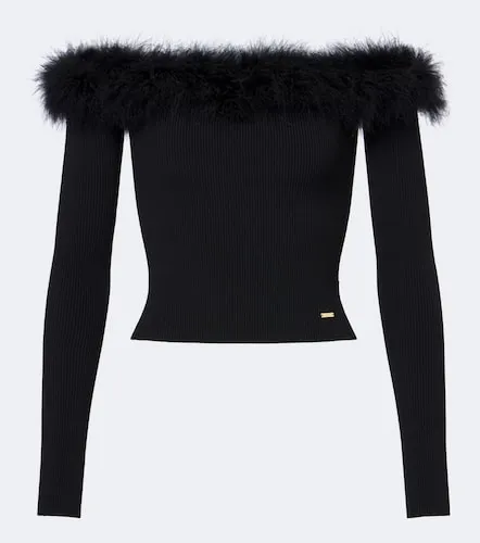 Feather-trimmed ribbed-knit top - Gucci - Modalova