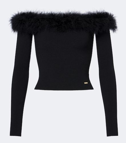 Off-Shoulder-Top aus Rippstrick mit Federn - Gucci - Modalova