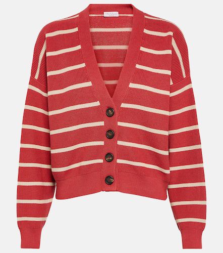 Ribbed-knit striped cotton cardigan - Brunello Cucinelli - Modalova