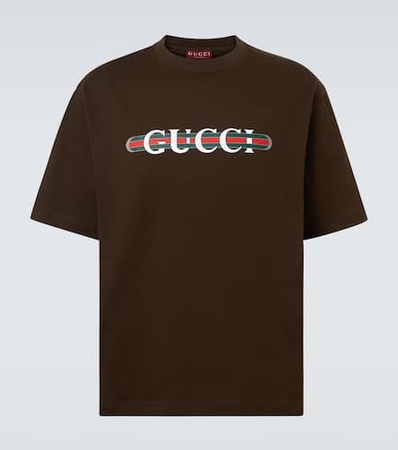 T-shirt rayé en coton à logo - Gucci - Modalova