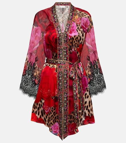 Printed lace-trimmed silk cardigan - Camilla - Modalova