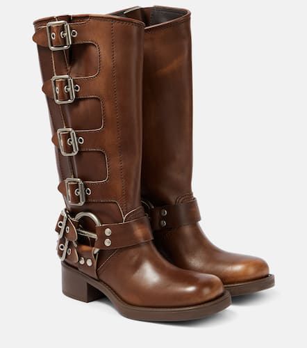 Studded leather knee-high boots - Miu Miu - Modalova