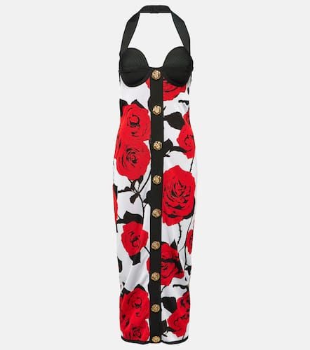 Floral halterneck jacquard midi dress - Balmain - Modalova