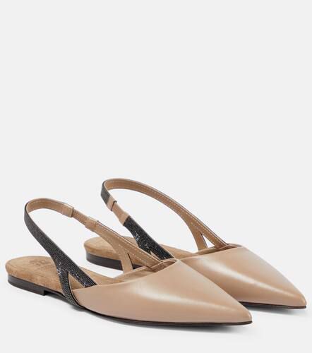 Embellished leather slingback flats - Brunello Cucinelli - Modalova