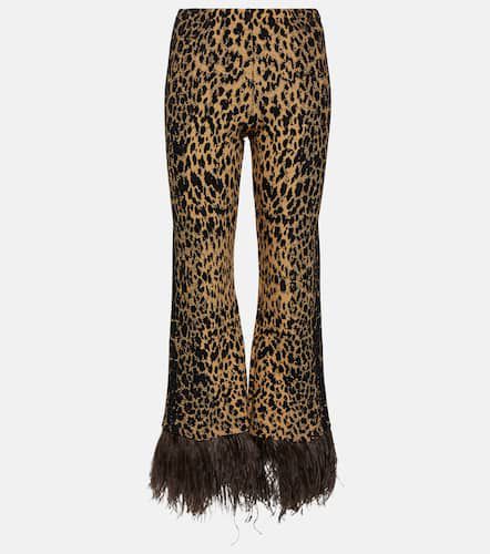 Feather-trimmed leopard-print flared pants - Valentino - Modalova