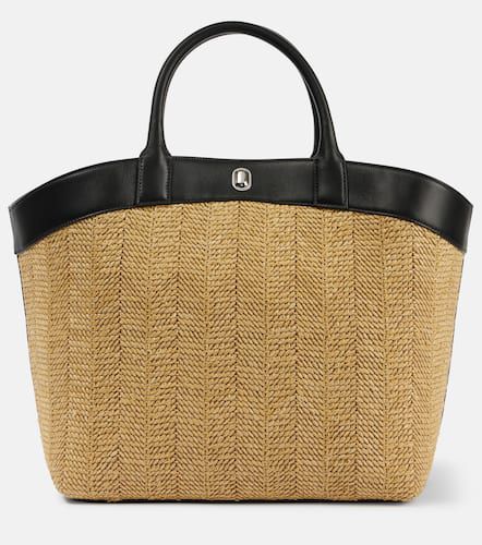 Tondo Large leather-trimmed raffia tote bag - Savette - Modalova