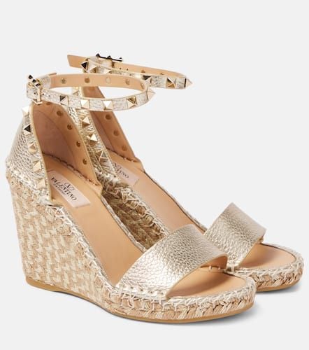 Rockstud Double 105 leather espadrille wedges - Valentino Garavani - Modalova