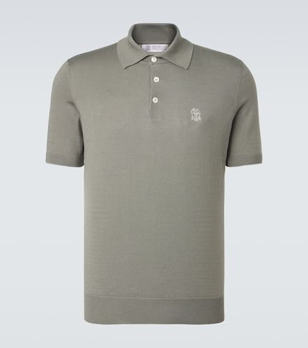 Polo de piqué de algodón con logo - Brunello Cucinelli - Modalova
