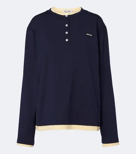 Layered cotton jersey Henley shirt - Miu Miu - Modalova
