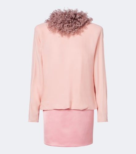 Abito corto in georgette di seta con piume - Valentino Garavani - Modalova