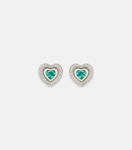 Orecchini Heart in oro bianco 18kt con diamanti e smeraldi - Kamyen - Modalova