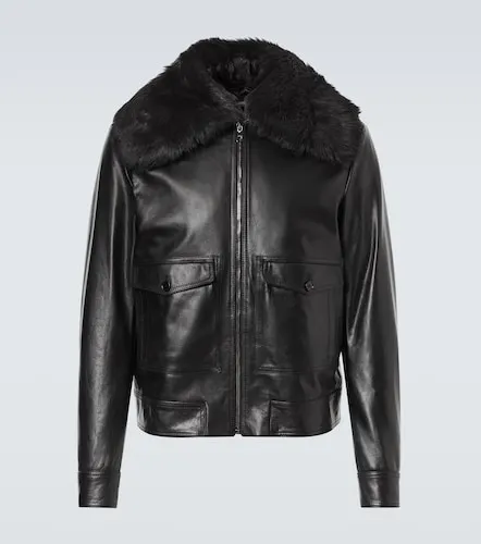 Shearling-trimmed leather jacket - Dolce&Gabbana - Modalova