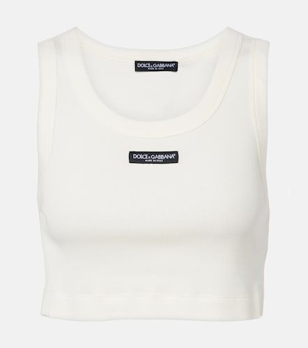 Logo cotton jersey crop top - Dolce&Gabbana - Modalova