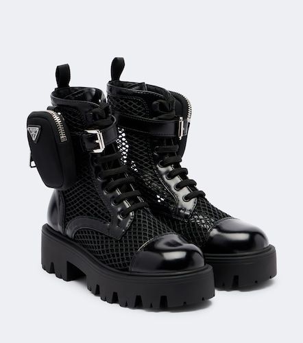 Schnürstiefel aus Mesh und Leder - Prada - Modalova