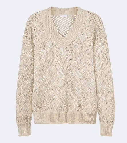 Open-knit sequined linen-blend sweater - Brunello Cucinelli - Modalova
