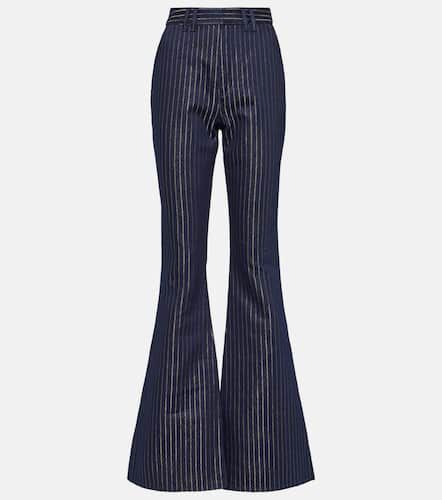 Chalkstripe flared wool-blend pants in black - Balmain