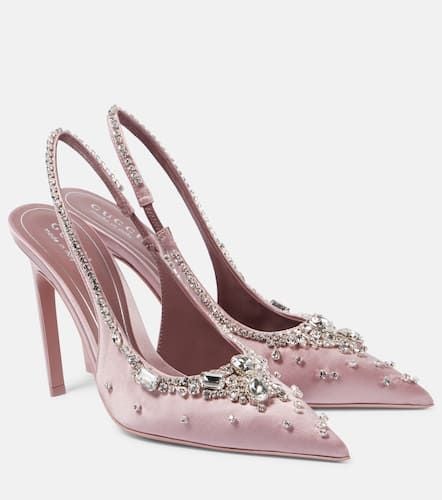 Crystal-embellished satin slingback pumps - Gucci - Modalova