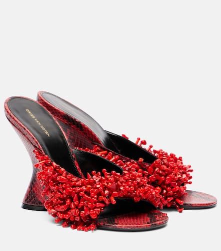 Beaded snake-print leather wedge mules - Dries Van Noten - Modalova