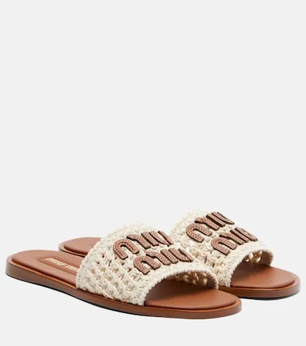 Leather-trimmed crochet slides - Miu Miu - Modalova