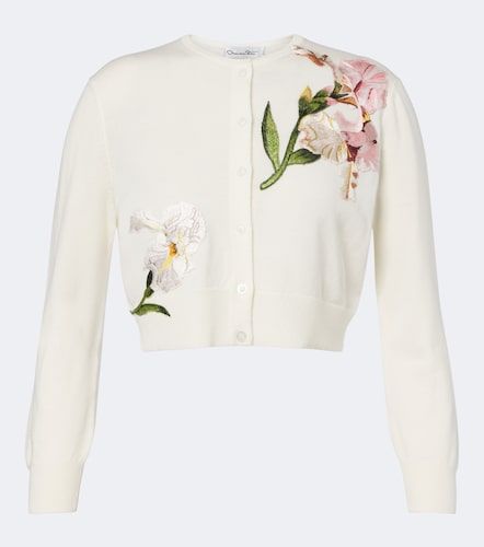 Floral embroidered virgin wool cardigan - Oscar de la Renta - Modalova
