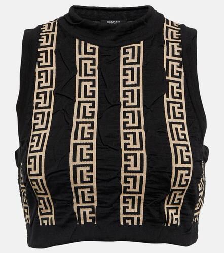 Monogram wool-blend crop top - Balmain - Modalova