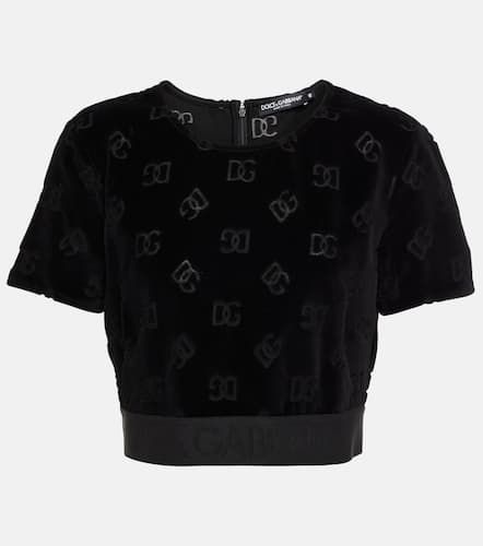 Logo cotton velvet crop top - Dolce&Gabbana - Modalova