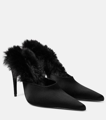 Faux fur-trimmed satin mules - Magda Butrym - Modalova