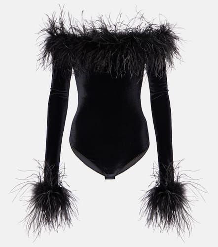 OsÃ©ree Feather-trimmed velvet bodysuit - Oseree - Modalova