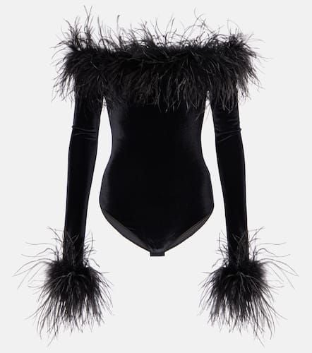 Oséree Feather-trimmed velvet bodysuit - Oseree - Modalova