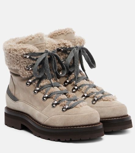 Stivaletti in suede con shearling - Brunello Cucinelli - Modalova