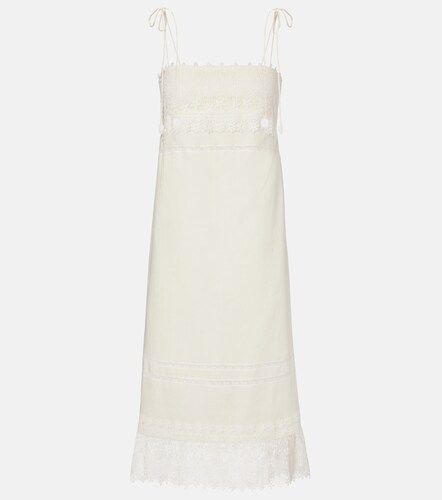 Vestido midi de lino con encaje - Valentino - Modalova