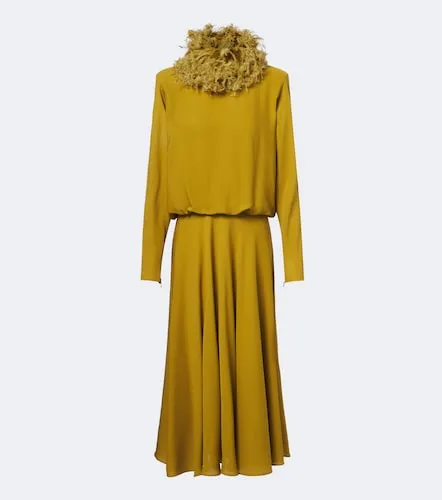 Vestido midi de seda con plumas - Valentino Garavani - Modalova
