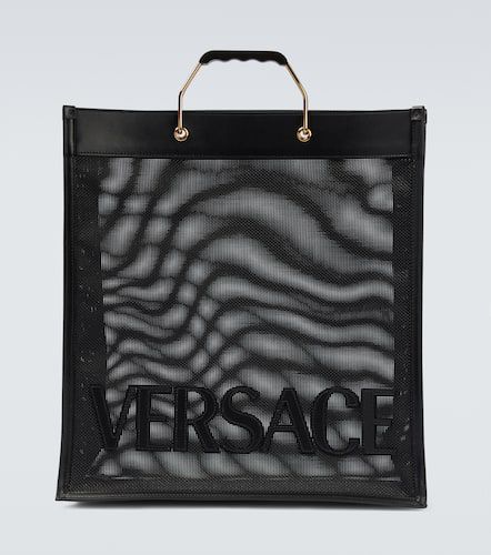 Shopper leather-trimmed tote bag - Versace - Modalova