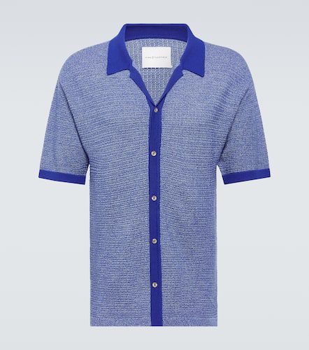 Notch-collar wrap denim bowling shirt in blue - King Tuckfield