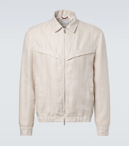 Giacca blouson in lino a righe - Brunello Cucinelli - Modalova