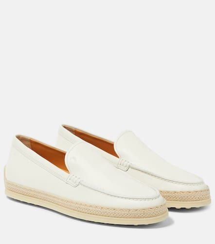 Raffia-trimmed leather loafers - Tod's - Modalova